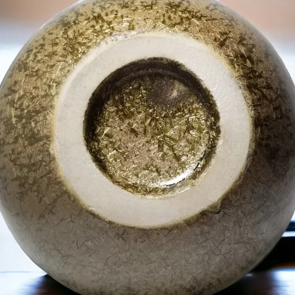 Vintage Studio Pottery Bud Vase Crystalline Glaze Blue Green Round Ceramic Vase